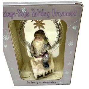 Vintage-Style Christmas Ornament Santa on Chimney‎ Frosty Wintery Colors
